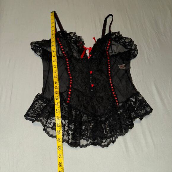 Vintage 1980s Duet Black Lace Red Heart Lingerie Cami Women's Plus 1x Victorian - Picture 5 of 6